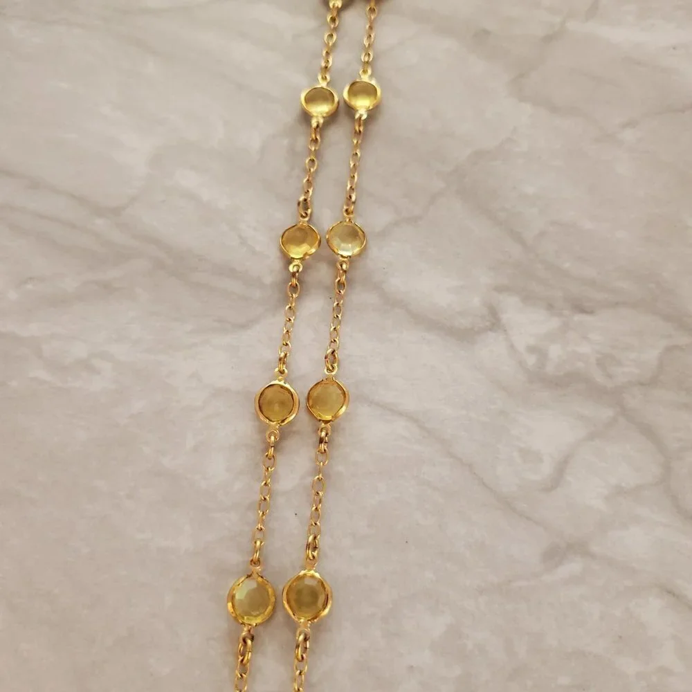 ✨ J. Crew Necklace Gold Yellow Clear Rhinestones Crystal Station Necklace ✨